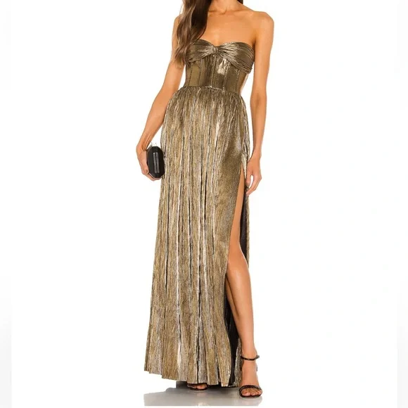 green emerald velvet dress Silky Slip Gold Maxi Dress – Joetta's main image 1